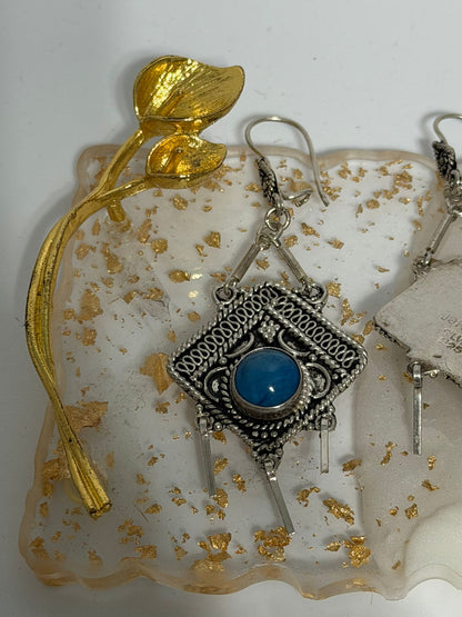 Orecchini pendenti in argento 925 con pietra lapis lazuli blu