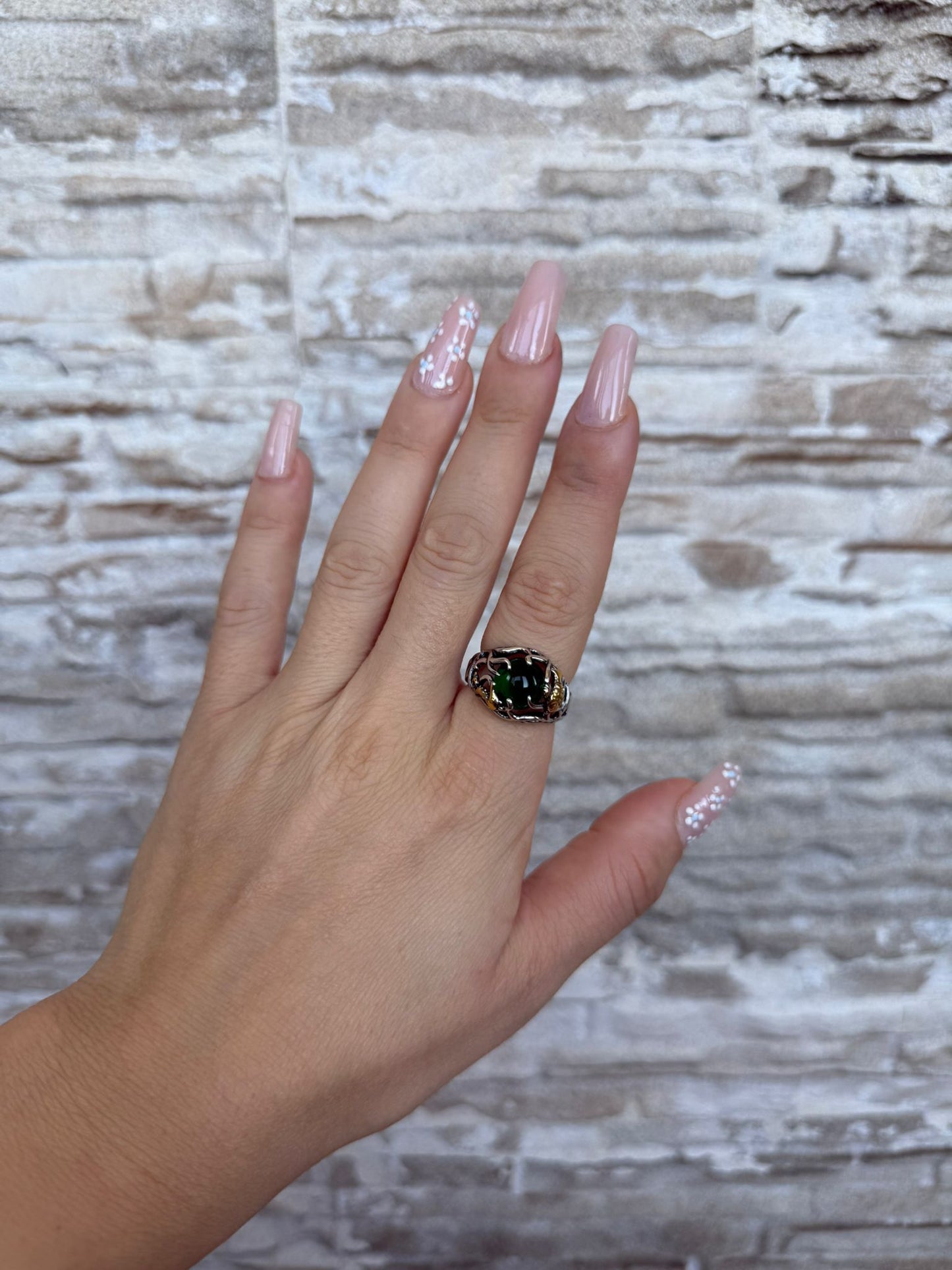 Anello in argento 925 giada verde