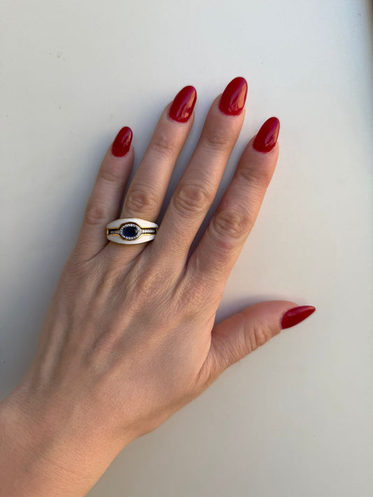 Anello zaffiro blu in argento 925 a due