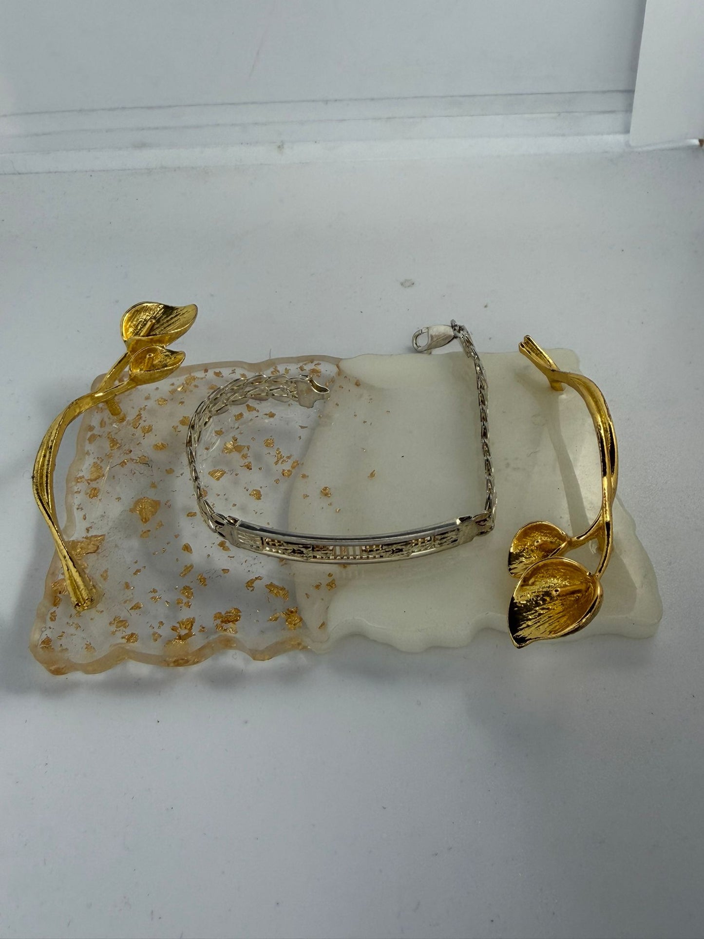 Bracciale Dorato con Targhetta Diamantata in Argento 925 – Artigianale