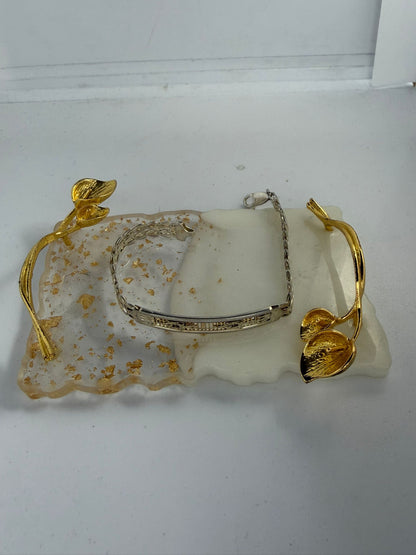 Bracciale Dorato con Targhetta Diamantata in Argento 925 – Artigianale