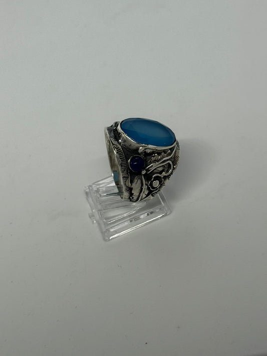 Anello in argento 925 agata blu