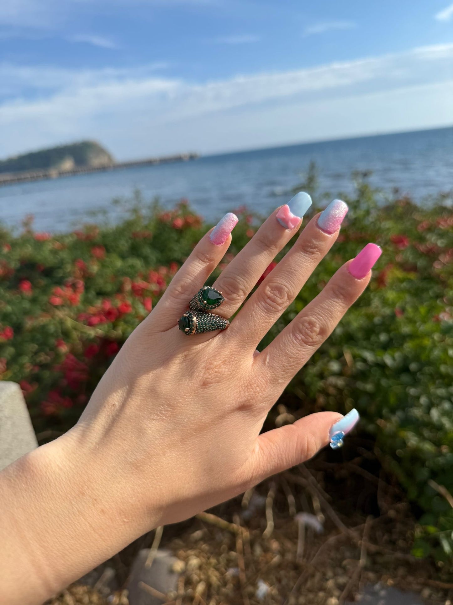 Anello in argento 925 radice di smeraldo