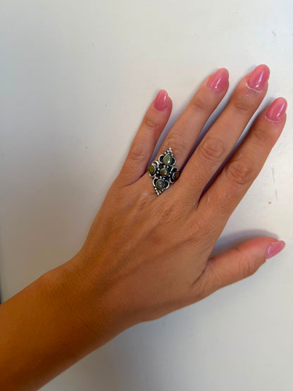 Anello in Argento 925 con Pietre Verdi e Marroni – Pezzo Unico