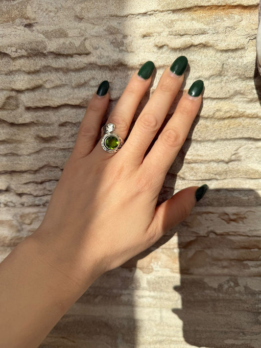 Anello Fascia Argento 925 con Serpentino Verde | Regolabile | Pezzo Unico
