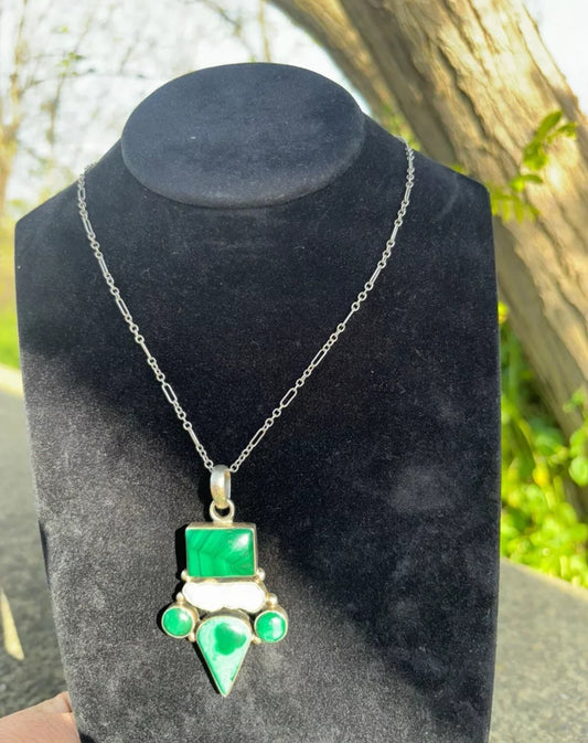 Collana in argento 925 malachite verde