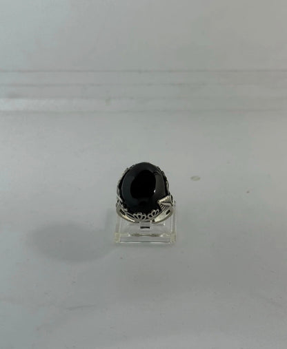 Anello in Argento 925 con Pietra Onice Nero Ovale – Misura 20