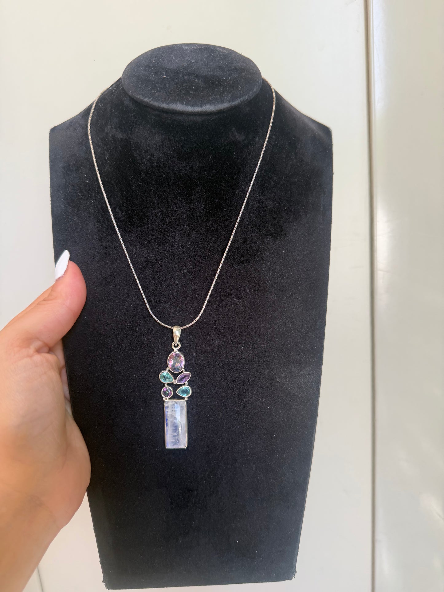 Collana in Argento 925 con Ametista, Acquamarina, Pietra di Luna e Topazio Mistico – Pezzo Unico