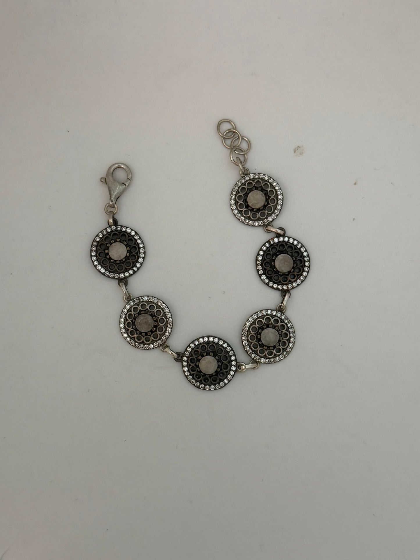 Bracciale in argento 925 e bronzo con quarzo sfaccettato e zirconi bianchi – Artigianale