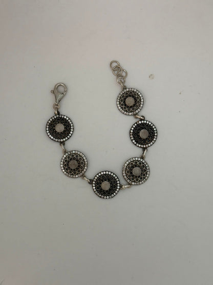 Bracciale in argento 925 e bronzo con quarzo sfaccettato e zirconi bianchi – Artigianale