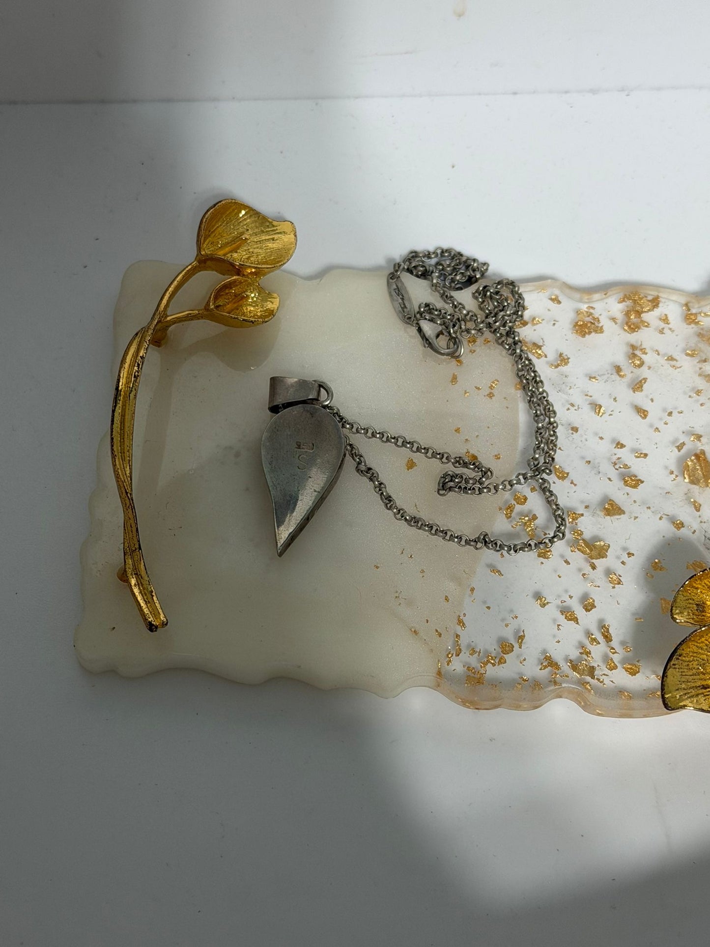 Collana in Argento 925 con Ciondolo Foglia di Pietra