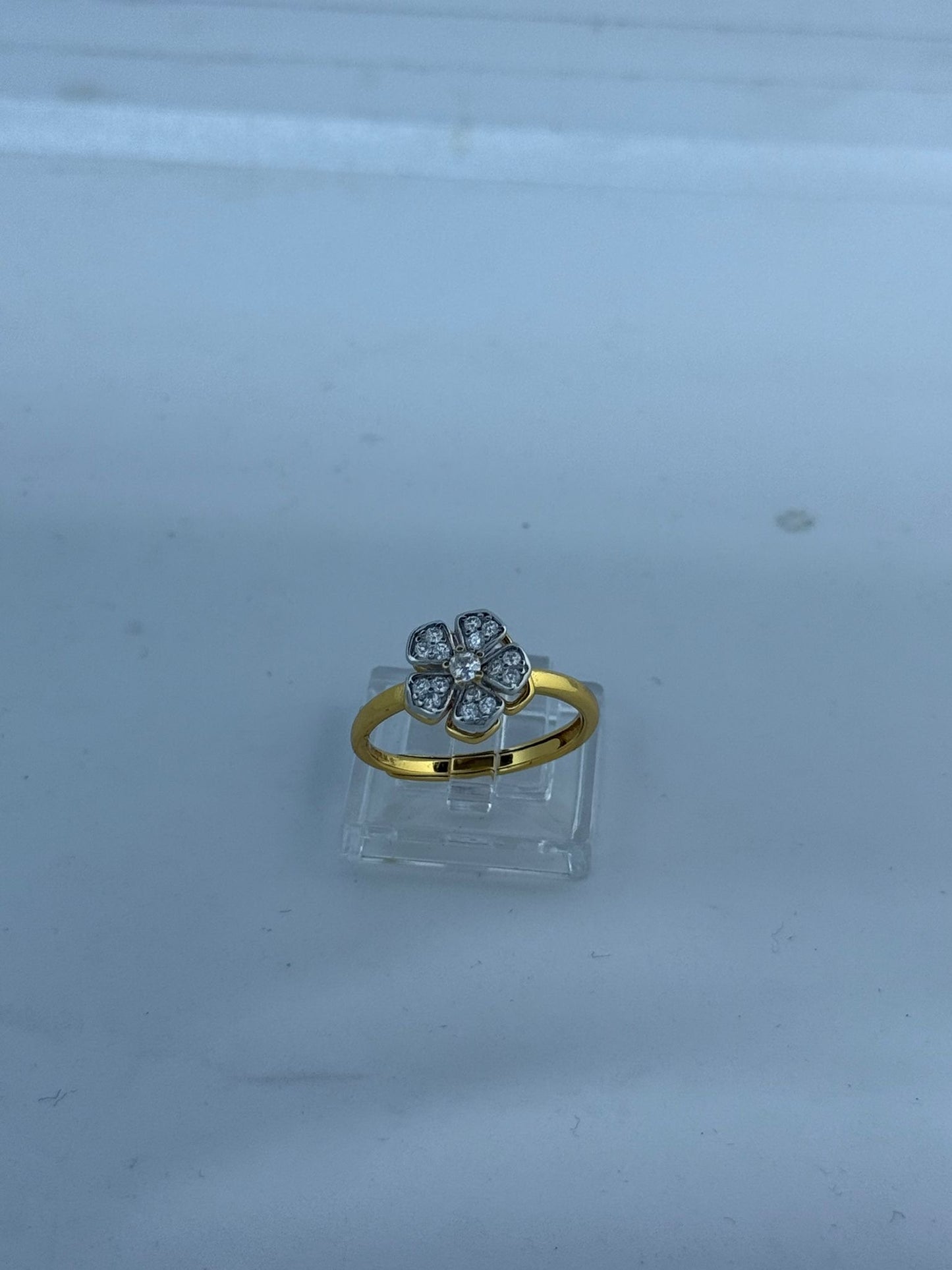 Anello Fiore Girevole Argento 925 Oro con Pietre Bianche | Regolabile | Pezzo Unico