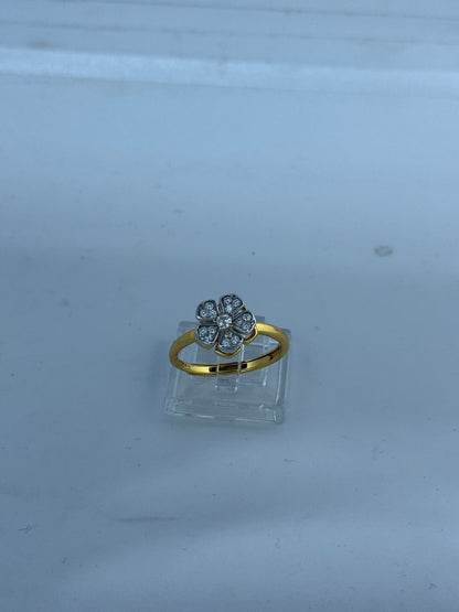 Anello Fiore Girevole Argento 925 Oro con Pietre Bianche | Regolabile | Pezzo Unico