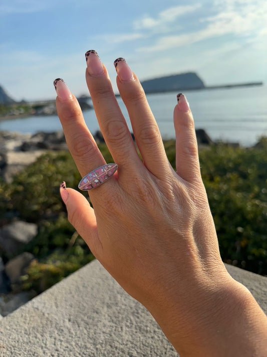 Anello orizzontale in argento 925 madreperla rosa