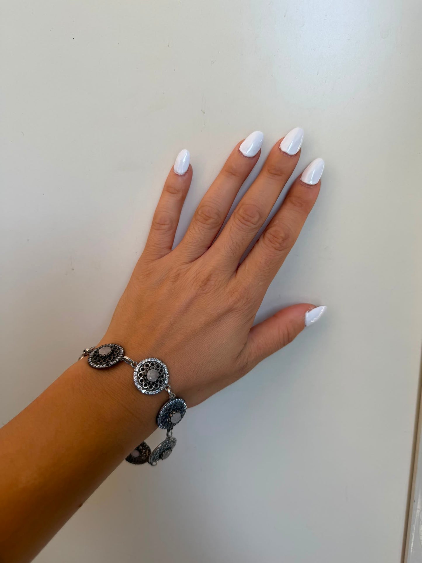 Bracciale in argento 925 e bronzo con quarzo sfaccettato e zirconi bianchi – Artigianale