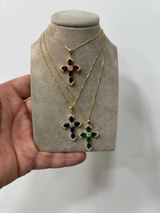 Collane in argento 925 con croci pietre colorate