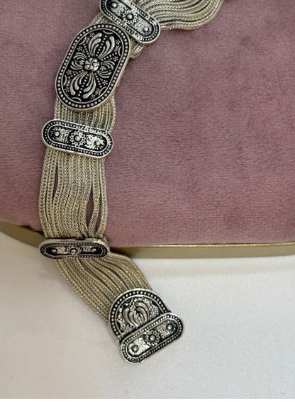 Bracciale Doppio Filo in Argento 925 con Targhette Floreali Brunite – 18 cm