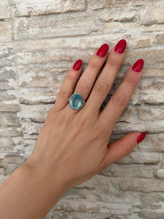 Anello Argento 925 con Acquamarina – Pezzo Unico