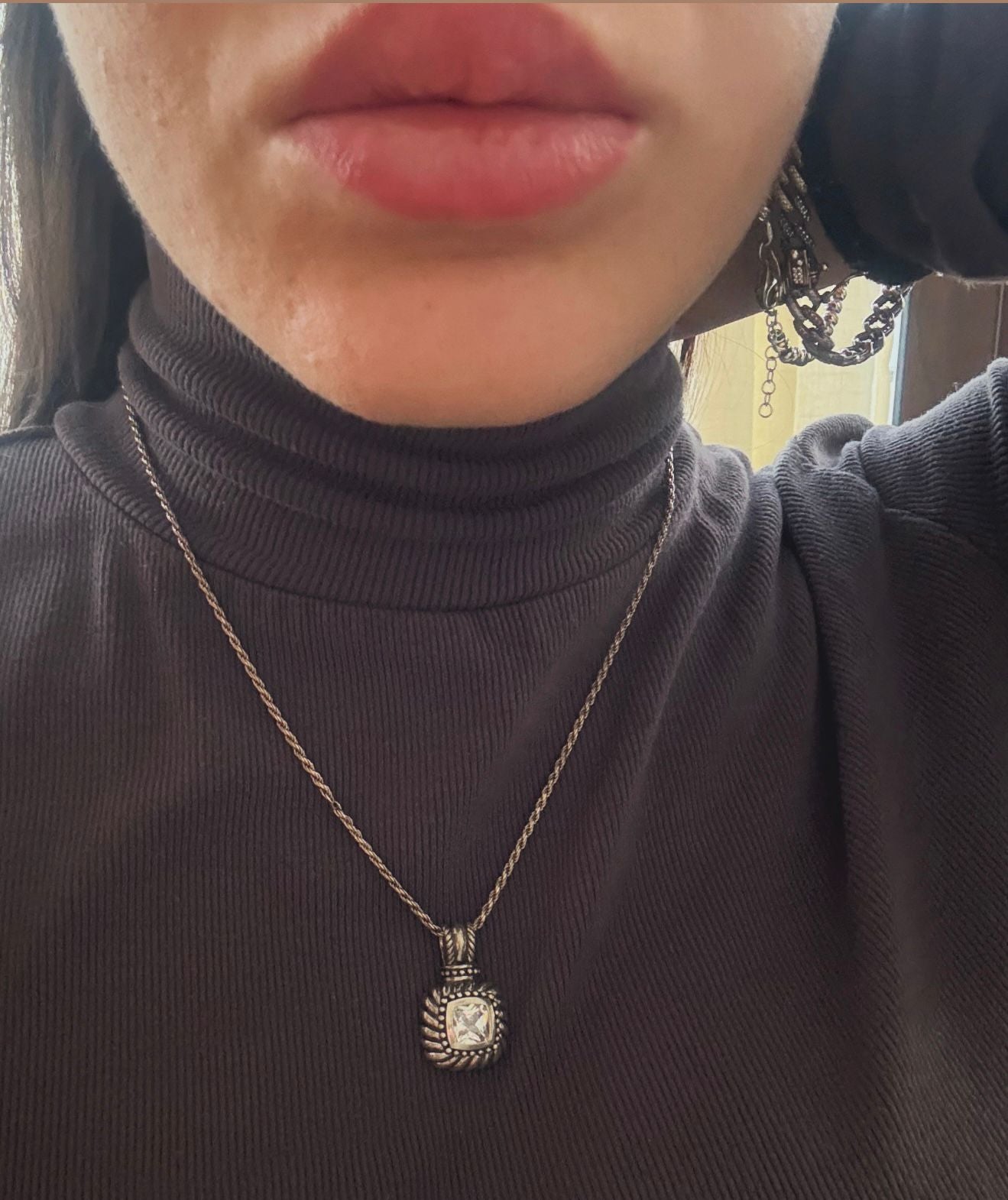 Collana Argento 925 con Ciondolo Quadrato e Cristallo di Rocca – Pezzo Unico