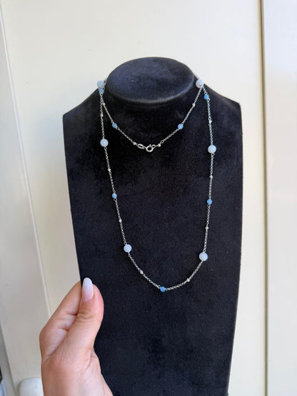 Collana lunga in argento 925 pietre agata blu e calcedonio.