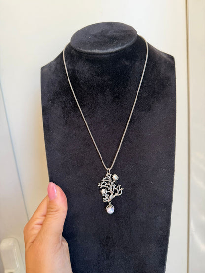 Collana in Argento 925 con Ramo di Corallo e Perle Bianche