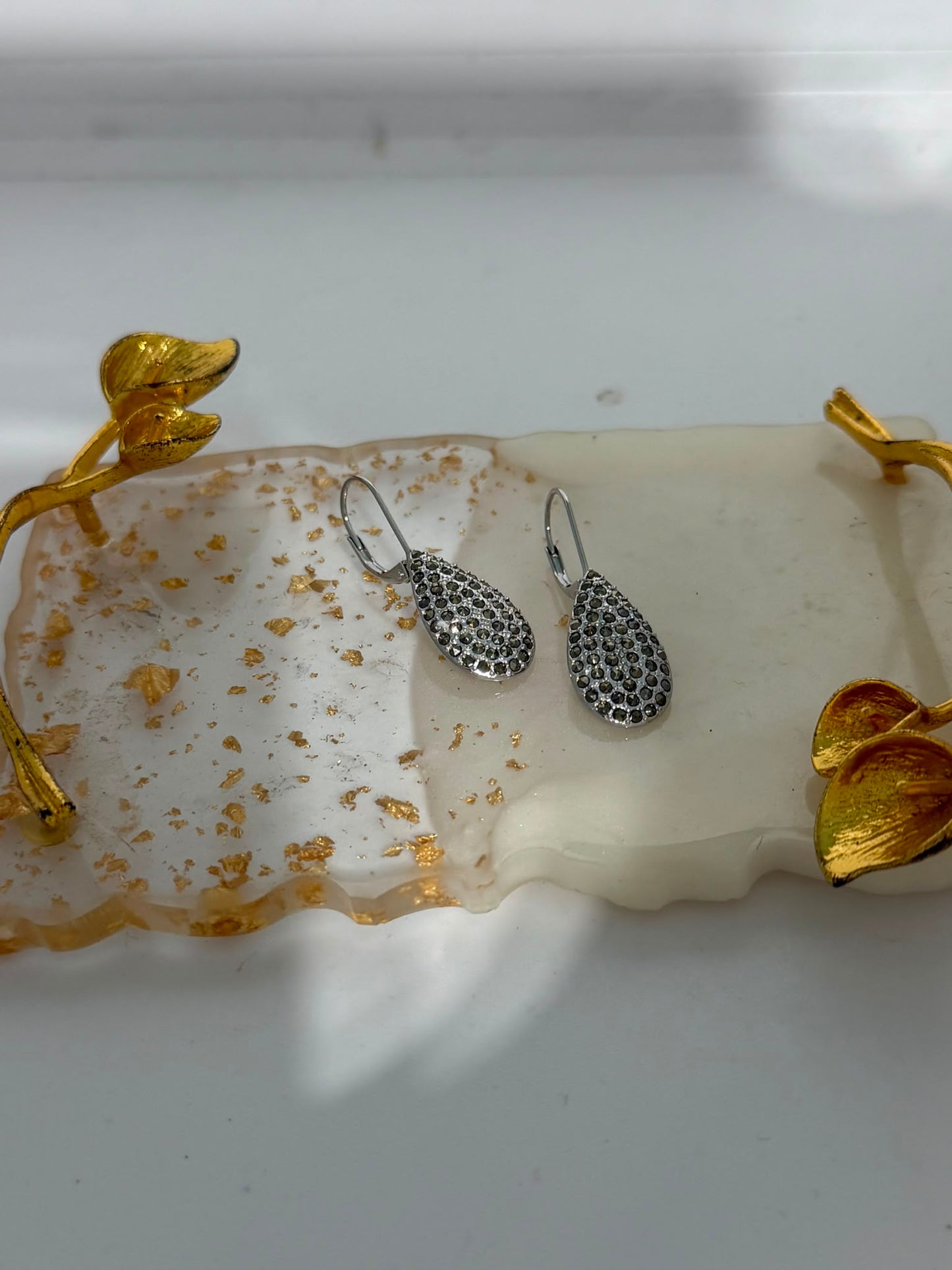 Orecchini a Goccia in Argento 925 con Pietre Marcasiti – Pezzo Unico
