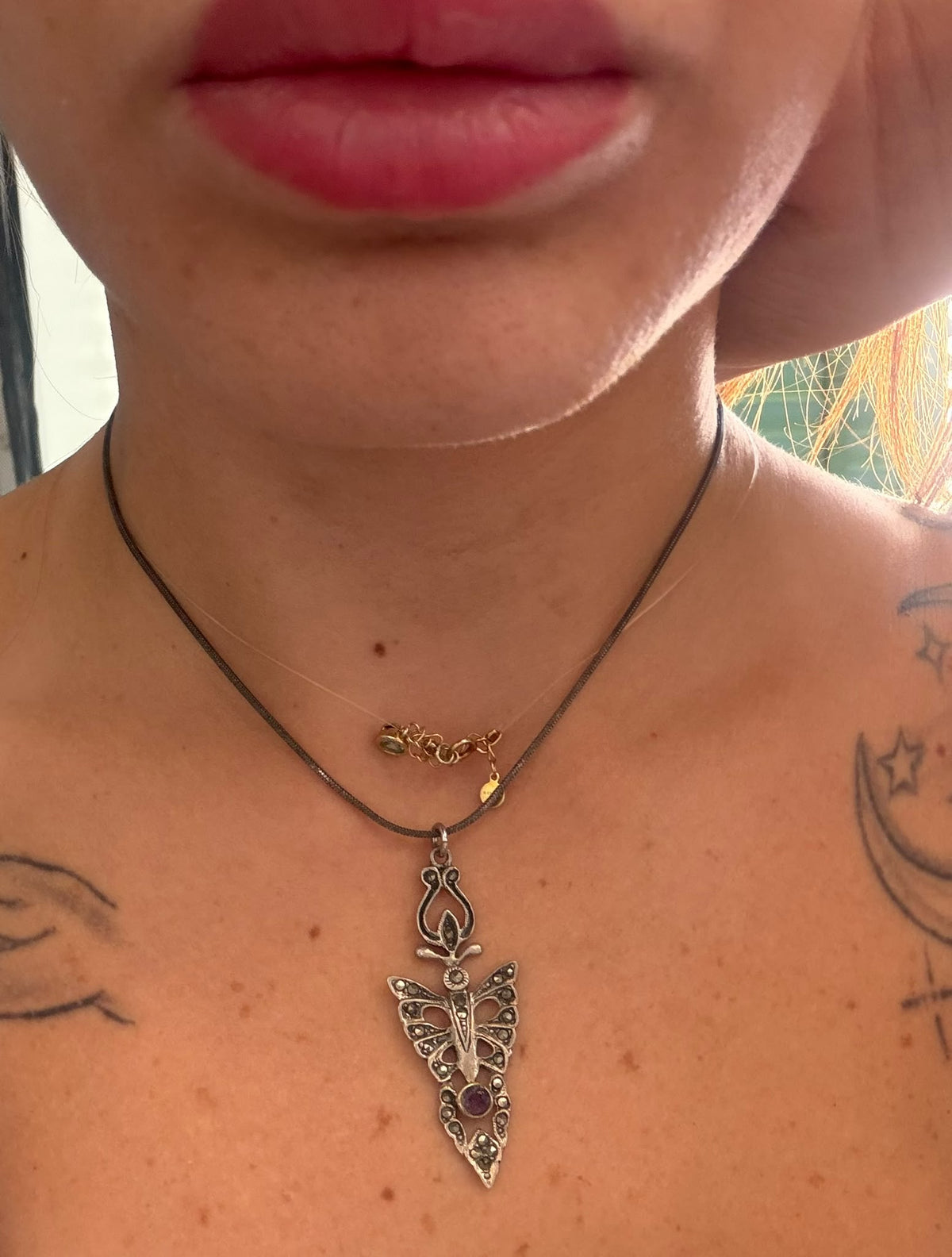 Collana Farfalla in Argento 925 con Marcasiti e Ametista Viola