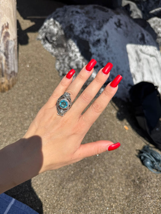 Anello in argento 925 acquamarina