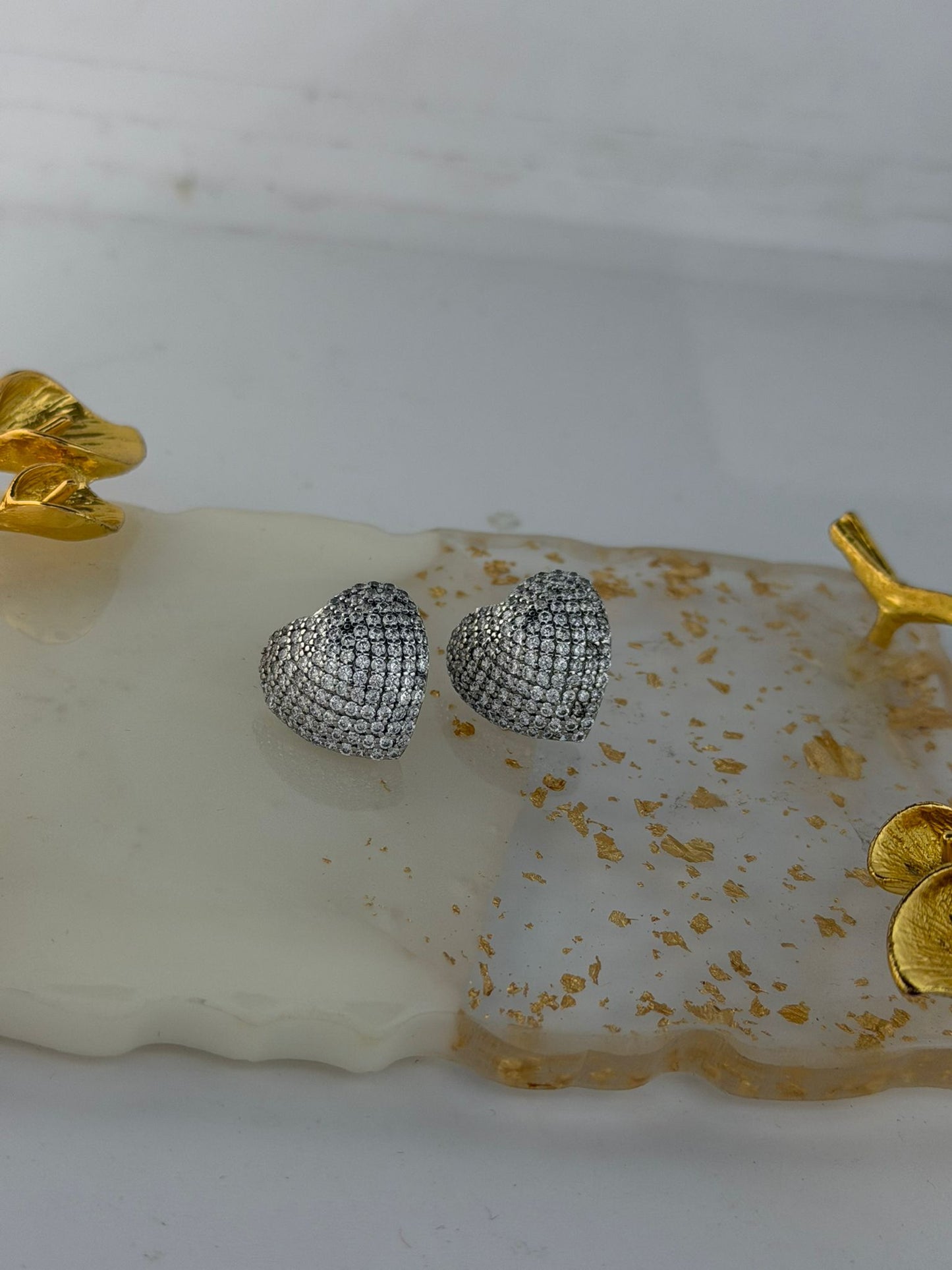 Orecchini in argento 925 cuori pietre bianche luxury – Artigianali