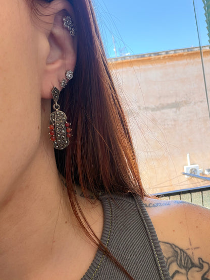 Orecchini in Argento 925 con Corniola e Marcasiti | Eleganza Artigianale