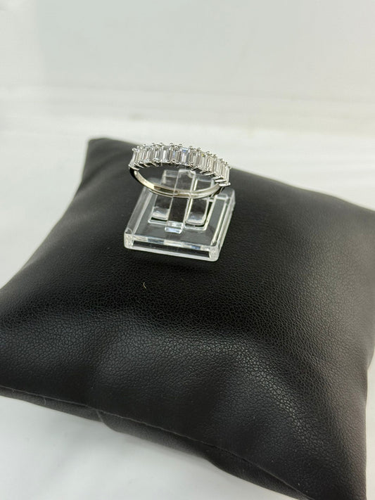 Anello Mezza Veretta Argento 925 con Pietre Bianche | Regolabile | Pezzo Unico