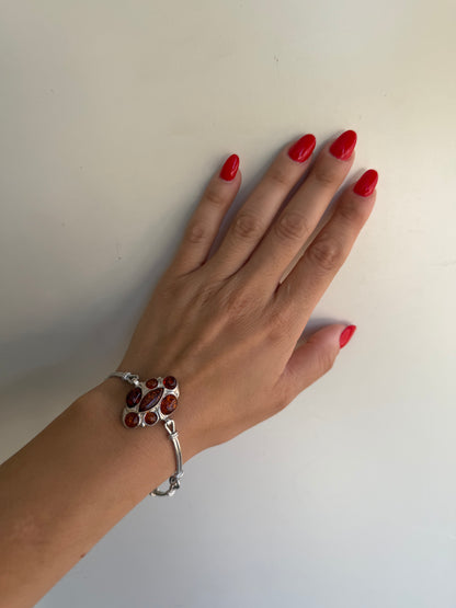 Bracciale Semirigido in Argento 925 con Pietre di Ambra Baltica Marrone