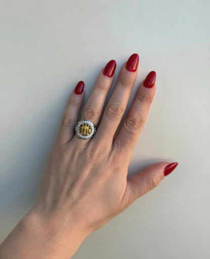 Anello Cattedrale in Argento 925 con Pavone Dorato e Pietre Bianche – Regolabile