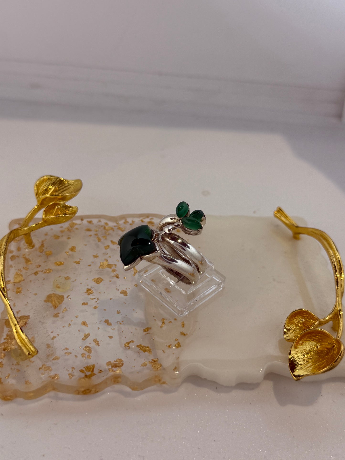 Anello in argento 925 giada verde