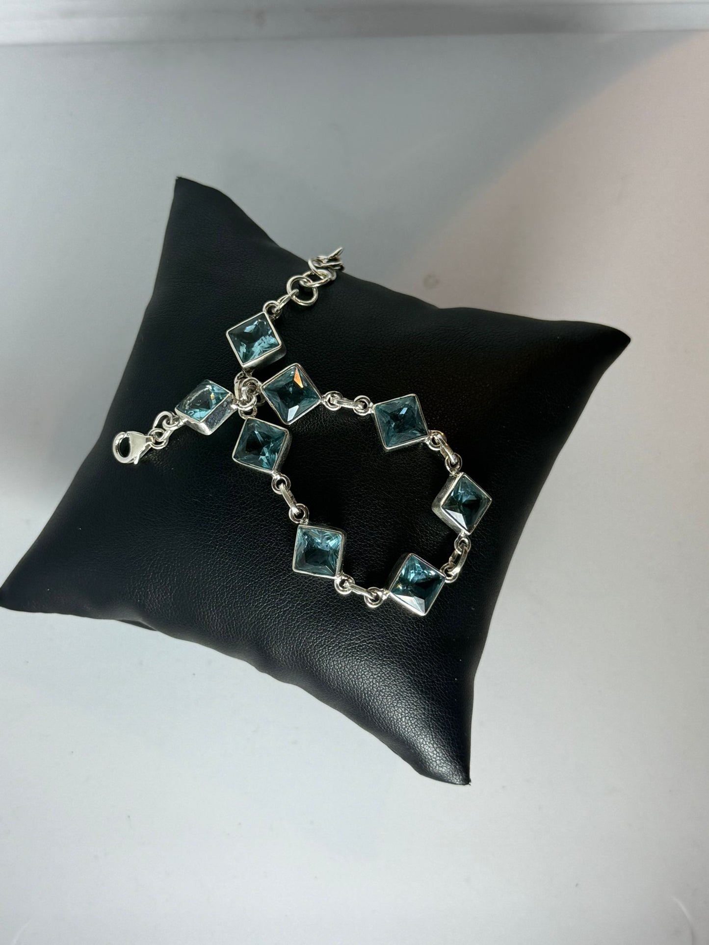 Bracciale Argento 925 Acquamarina Rombo Regolabile - Azzurro Elegante