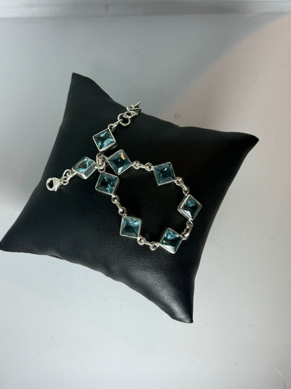 Bracciale Argento 925 Acquamarina Rombo Regolabile - Azzurro Elegante