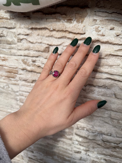 Anello Argento 925 Radice di Rubino Fuxia | Misura 18-19 | Pezzo Unico