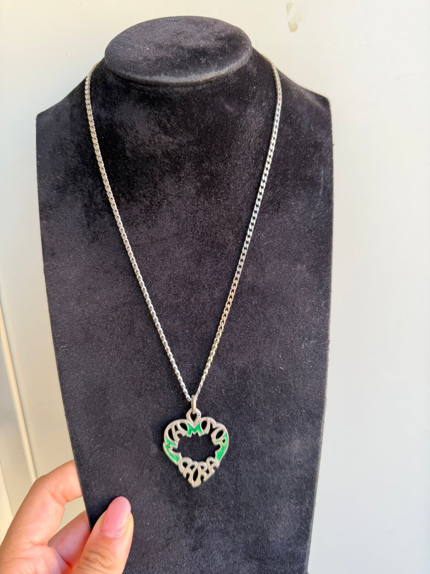 Collana in Argento 925 “Cara Mamma” con Ciondolo Smaltato Verde