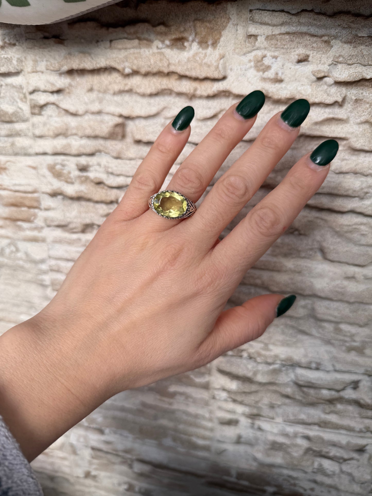 Anello Argento 925 Serpentino Verde Sfaccettato Centrale | Misura 15 | Pezzo Unico