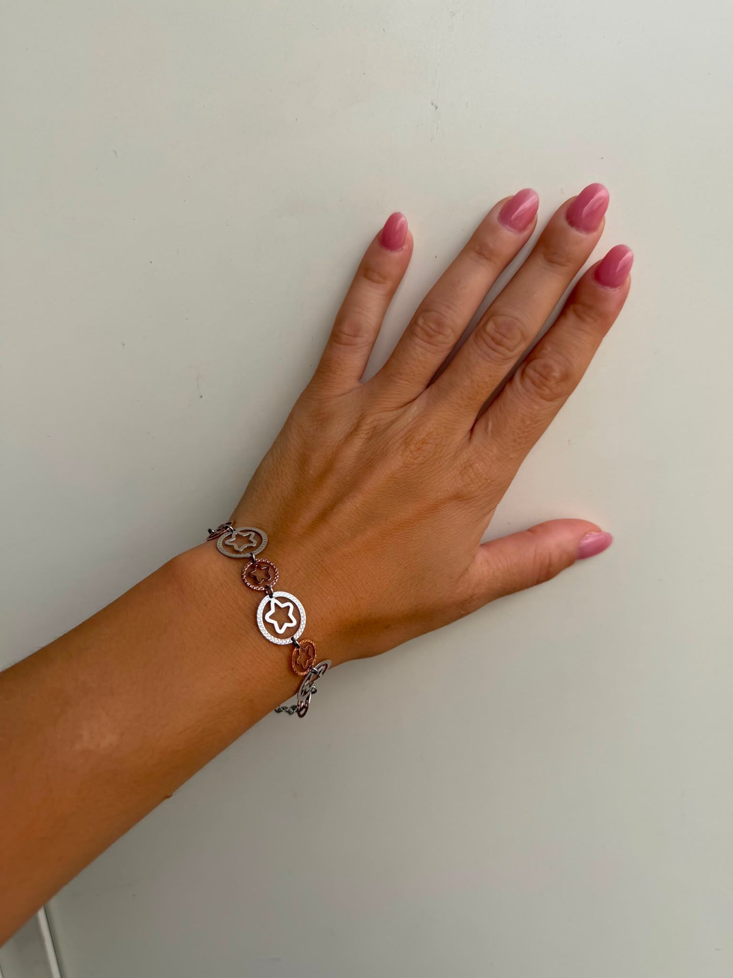 Bracciale stelle in argento rosato e argento 925 — Pezzo Unico Artigianale