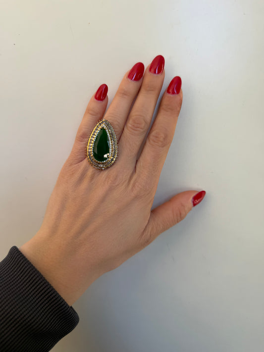 Anello in argento 925 e bronzo con smeraldo verde – Pezzo Unico