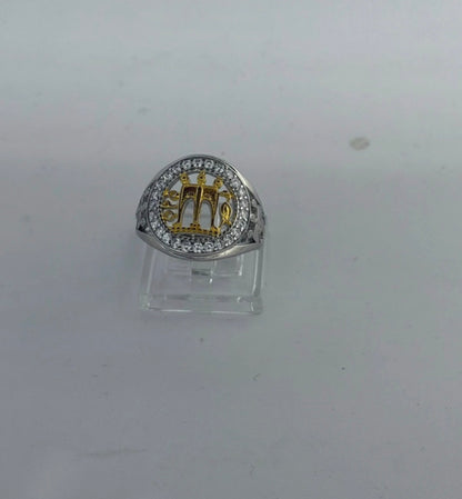 Anello Cattedrale in Argento 925 con Pavone Dorato e Pietre Bianche – Regolabile