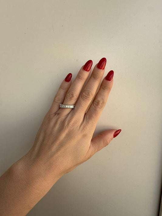 Anello Mezza Veretta Argento 925 con Pietre Bianche | Regolabile | Pezzo Unico
