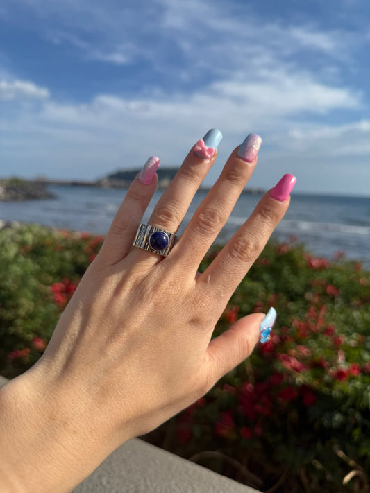 Anello fascia in argento 925 lapis blu
