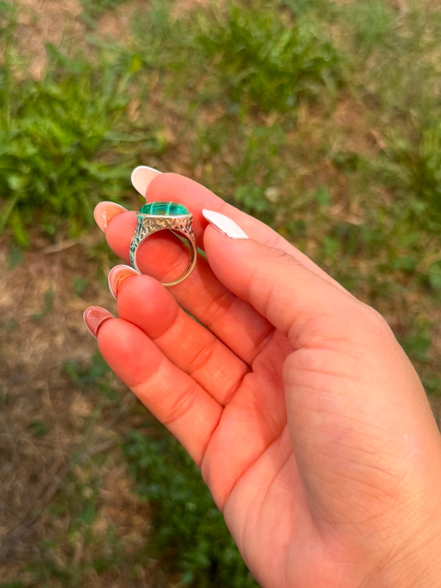 Anello in Argento 925 con Pietra Malachite Verde