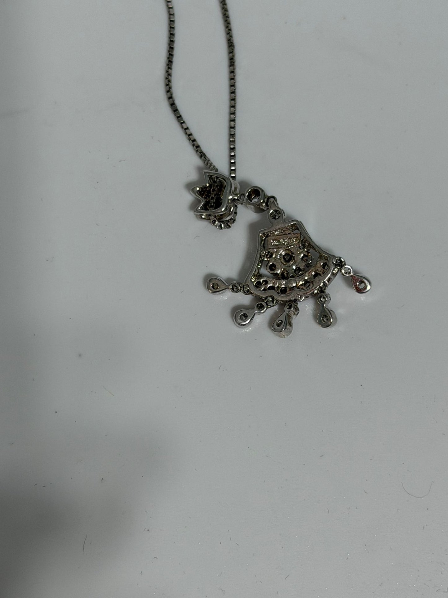 Collana in Argento 925 con Ciondolo Art Déco Stile Liberty e Fiore con Pietre Bianche