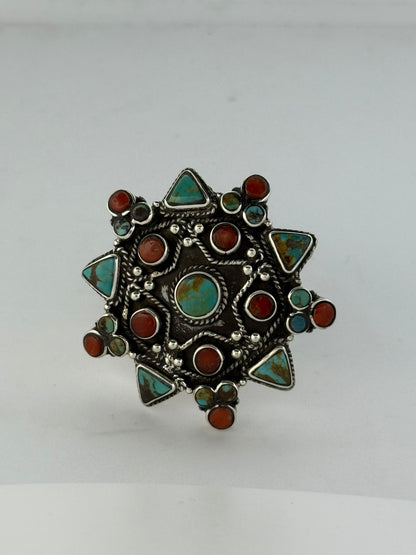 Anello in argento 925 turchese e corallo