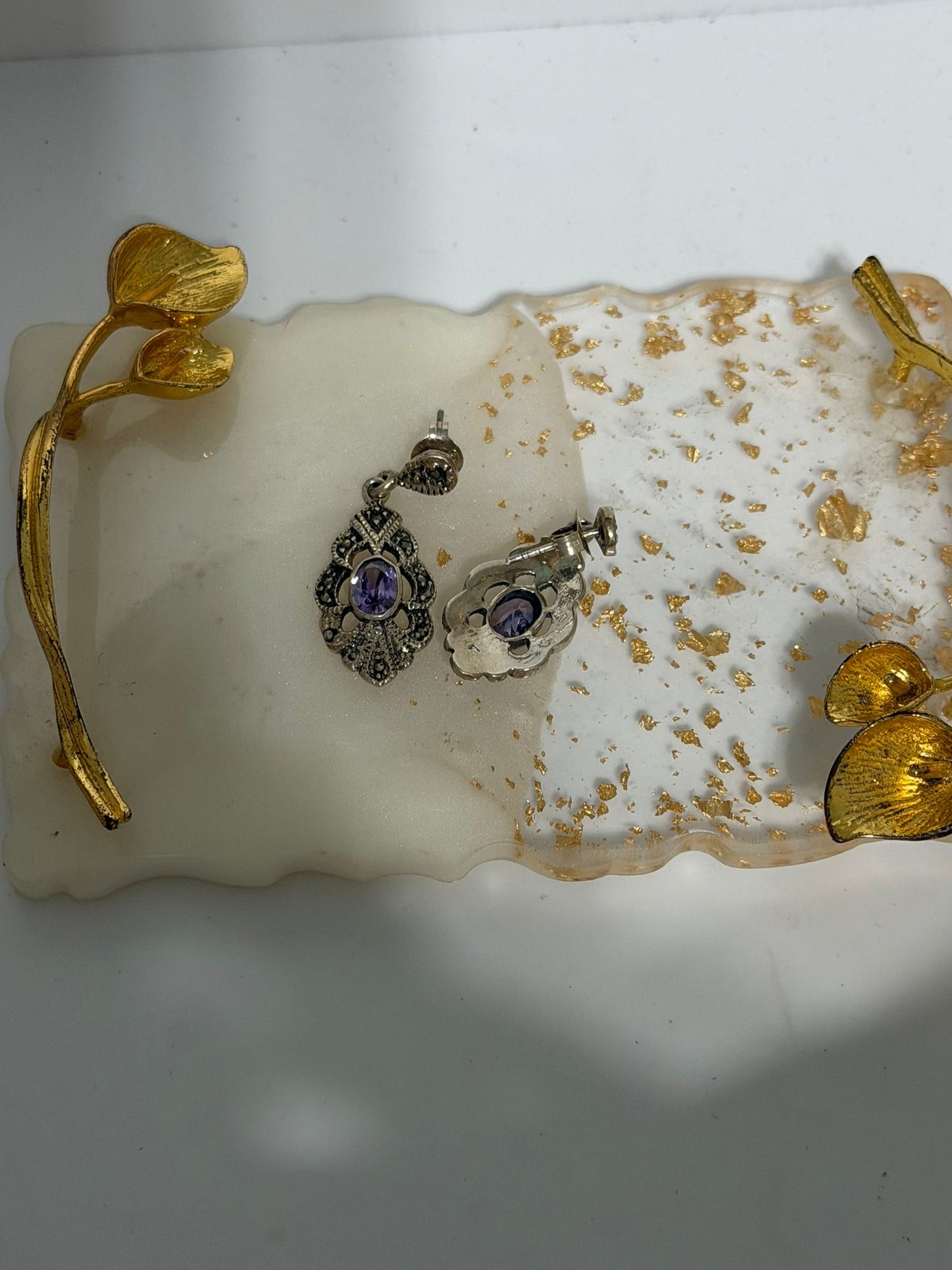 Orecchini in Argento 925 con Pietre Ametista Viola e Marcasiti