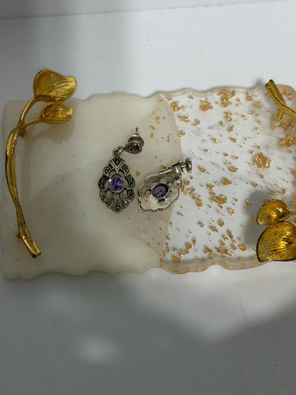 Orecchini in Argento 925 con Pietre Ametista Viola e Marcasiti