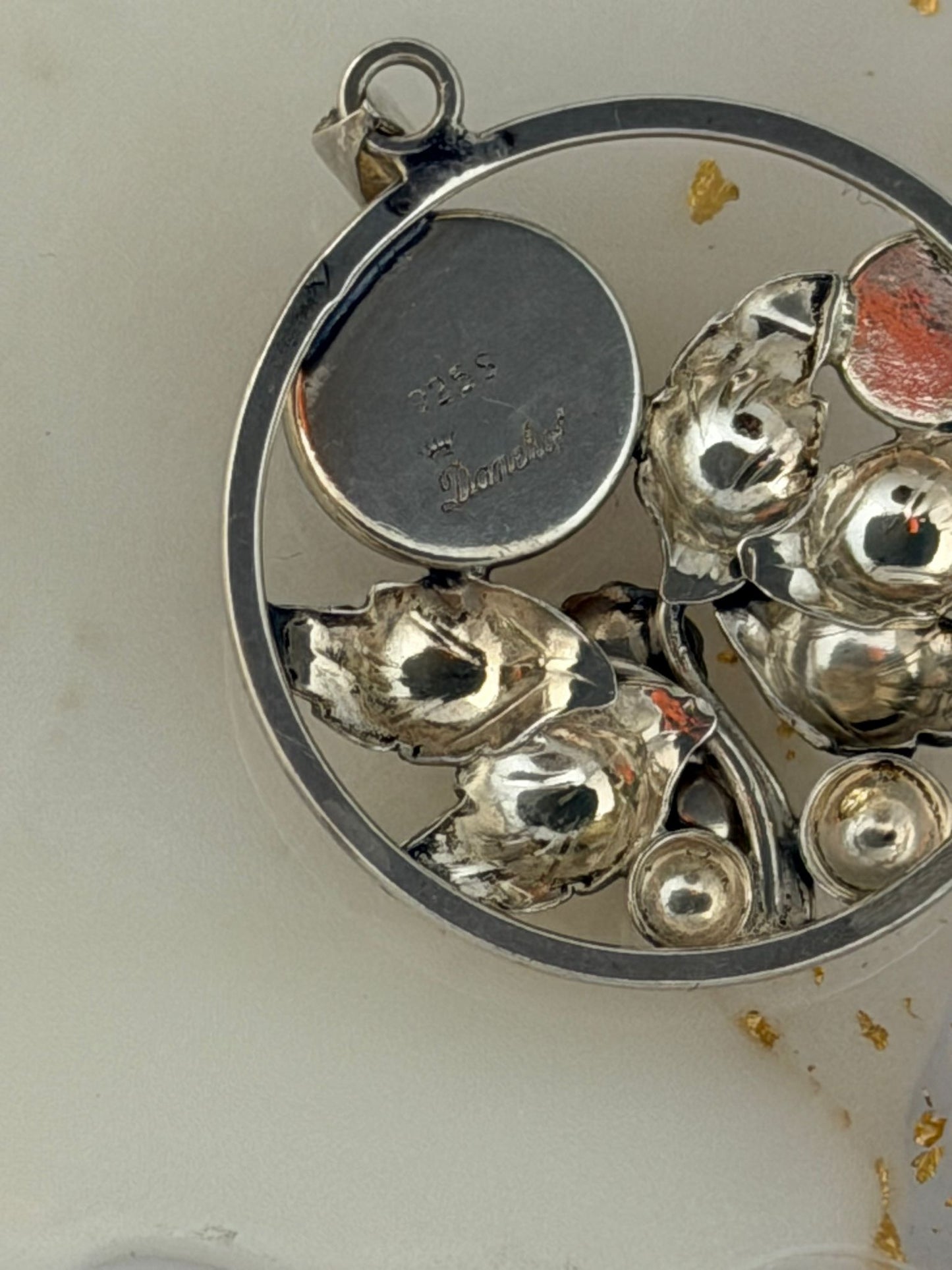 Collana in argento 925 ambra con fiori firmata Danehof – Pezzo unico